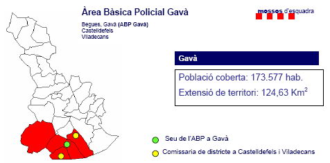 Mapa del territorio cubierto por la nueva &Agrave;rea B&agrave;sica Policial Gav&agrave; de los Mossos d'Esquadra